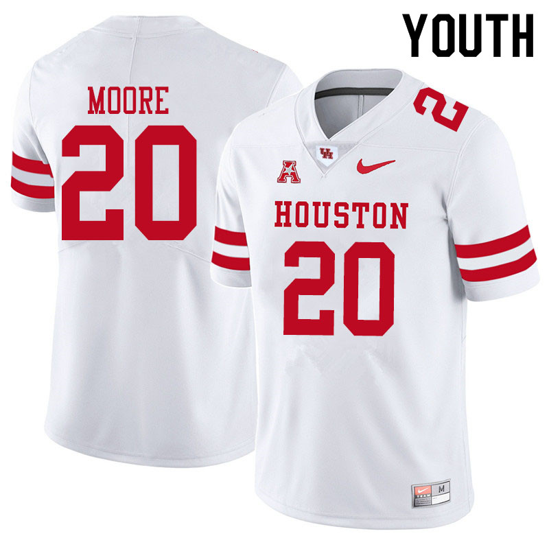 Youth #20 Jordan Moore Houston Cougars College Football Jerseys Sale-White - Click Image to Close
